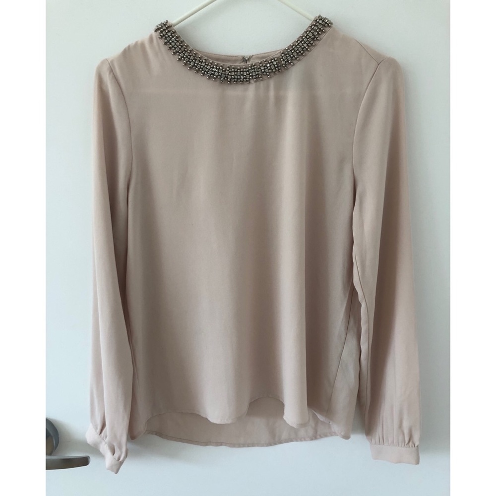 Champagne cream rhinestone beaded blouse S F21